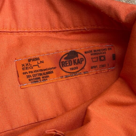 3 Red Kap Mens XXL Long Sleeve Orange Work Shirt Cotton Dual Chest Pockets - Picture 5 of 13